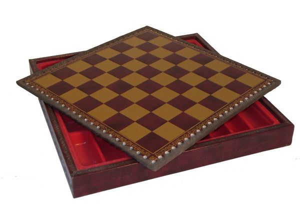Chess Board - 11" Burgundy & Gold Faux Leather Chest