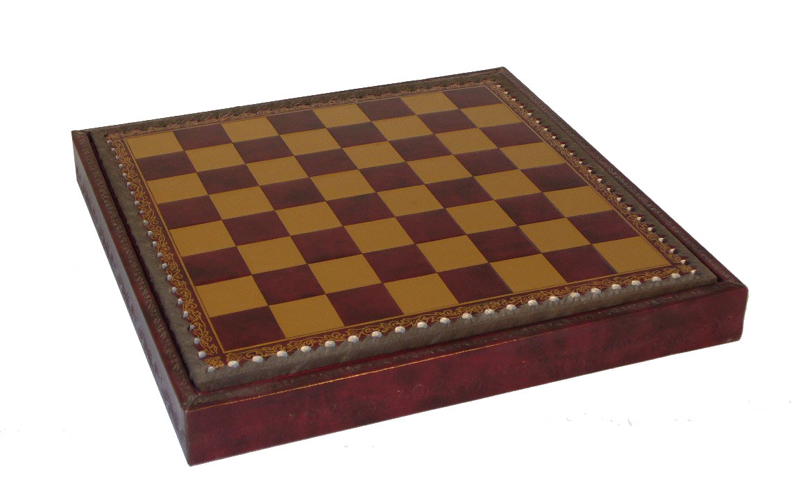 Chess Board - 11" Burgundy & Gold Faux Leather Chest