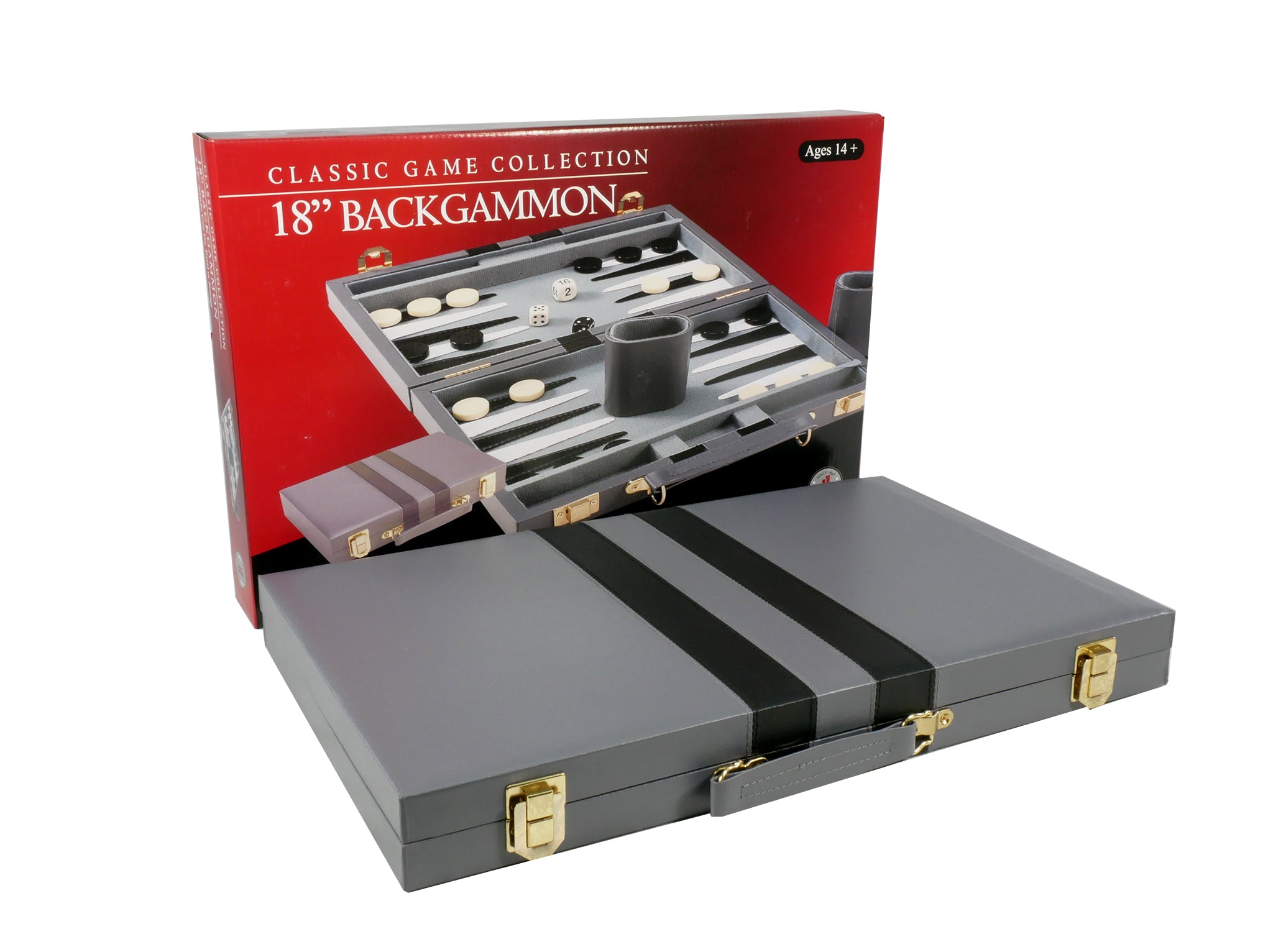 Backgammon- 18" Grey Vinyl Backgammon Set with Stripe