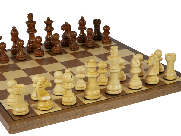 Chess Set - 2.75" Sheesham/Boxwood German Knight on Walnut & Maple Veneer Board