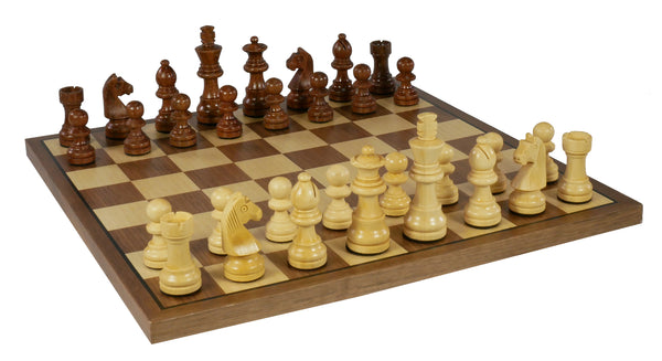 Chess Set - 2.75" Sheesham/Boxwood German Knight on Walnut & Maple Veneer Board
