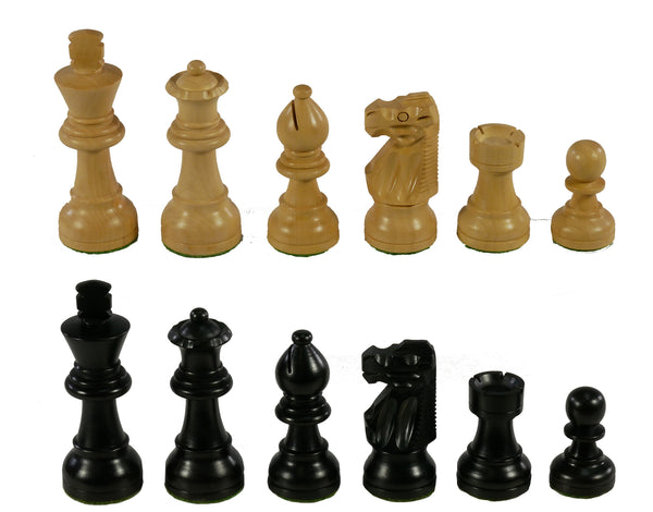 Chess Set - Small Black French Knight Chessmen on Black & Maple Veneer Board