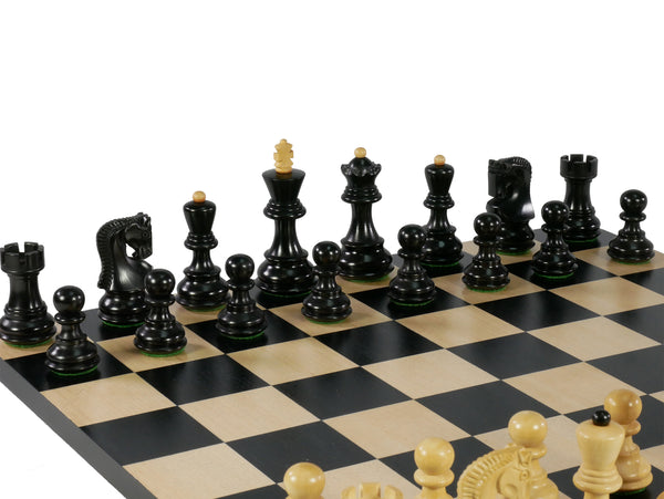 Chess Set - 3" Black/Boxwood Opposite Tops on 14'' Black & Maple Basic Chess Board