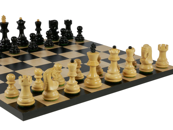 Chess Set - 3" Black/Boxwood Opposite Tops on 14'' Black & Maple Basic Chess Board