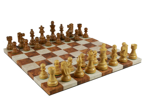 Chess Set - Small Kikkerwood French Chessmen on Caramel/Cream Chess Board