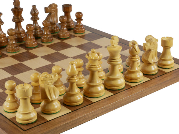 Chess Set - Small Kikkerwood French Chessmen on Walnut/Maple Board
