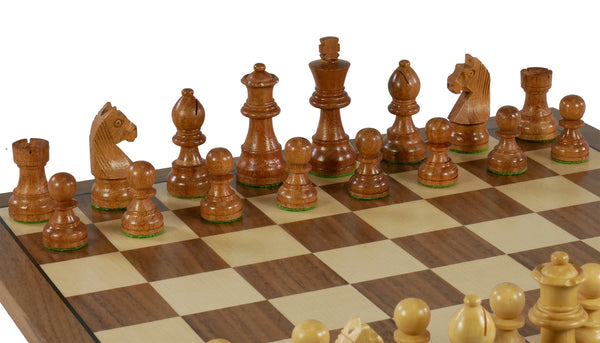 Chess Set - Small Kikkerwood German Chessmen on Walnut/Maple Chess Board
