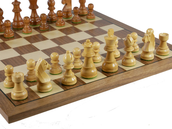 Chess Set - Small Kikkerwood German Chessmen on Walnut/Maple Chess Board