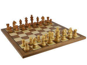 Chess Set - Small Kikkerwood German Chessmen on Walnut/Maple Chess Board