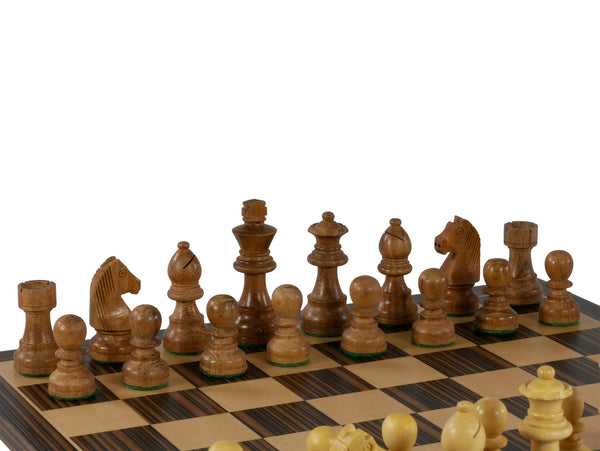 Chess Set - Sheesham/Boxwood German Knight on Ebony/Maple Chess Board