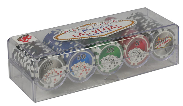 Casino- 100 Poker Chips 11.5g in Acrylic Chip Tray w/ Lid