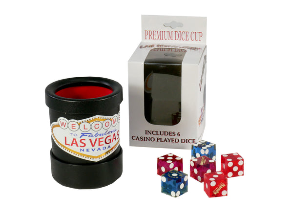 Casino- Deluxe Dice Cup with 6 Colored Balanced Dice