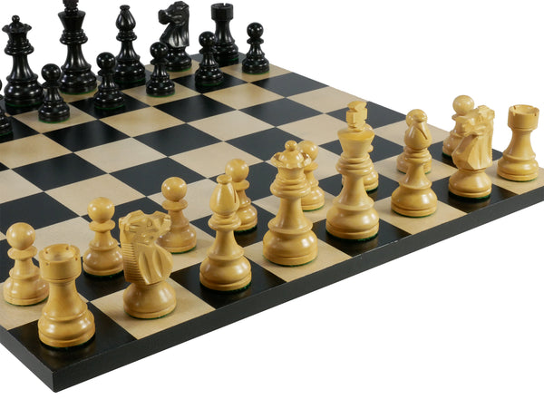 Chess Set  - Medium Black French Men on Black/Maple Board