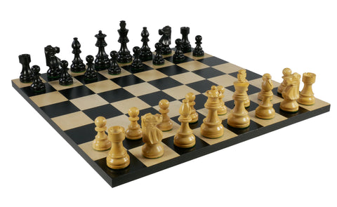 Chess Set  - Medium Black French Men on Black/Maple Board