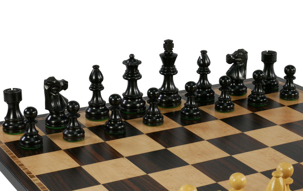 Chess Set  - Medium Black French Men on Ebony/Birdseye Maple Board
