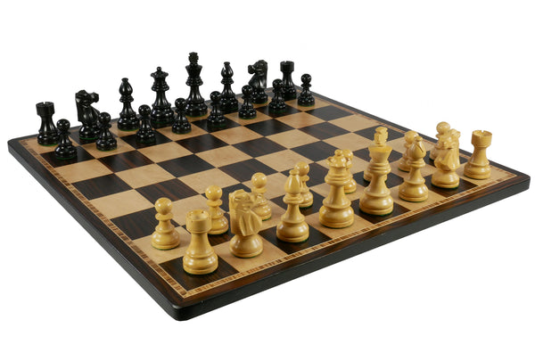 Chess Set  - Medium Black French Men on Ebony/Birdseye Maple Board