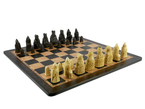 Chess Set - Isle of Lewis Resin Chessmen on Ebony/Birdseye Maple Chess Board
