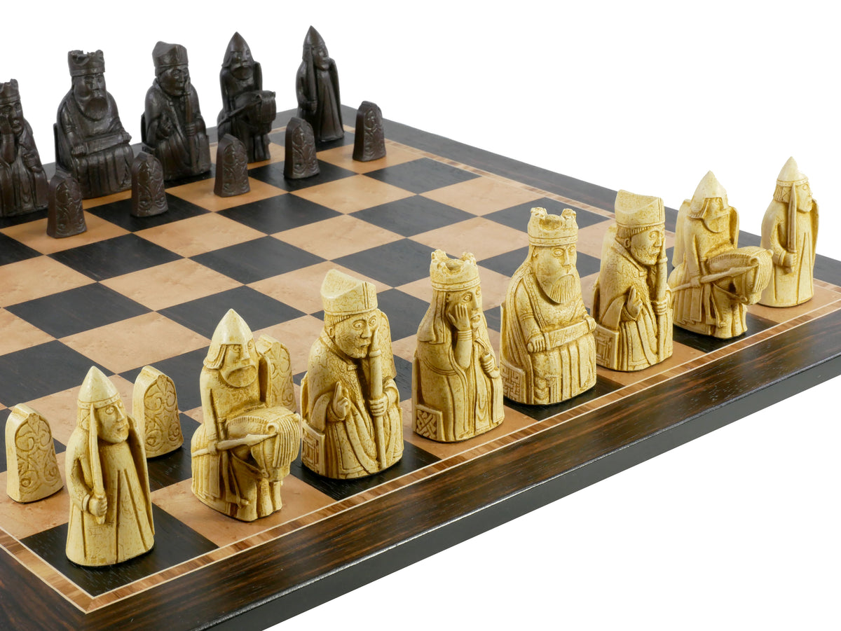 Chess Set - Isle of Lewis Resin Chessmen on Ebony/Birdseye Maple Chess ...