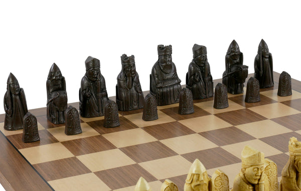 Chess Set - Isle of Lewis Resin Chessmen on Walnut/Maple Chess Board