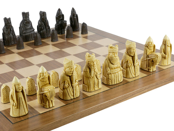 Chess Set - Isle of Lewis Resin Chessmen on Walnut/Maple Chess Board