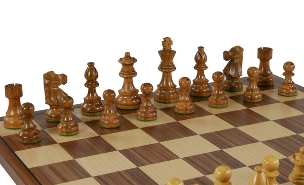 Chess Set - Sheesham French Chessmen on Walnut/Maple Chess Board