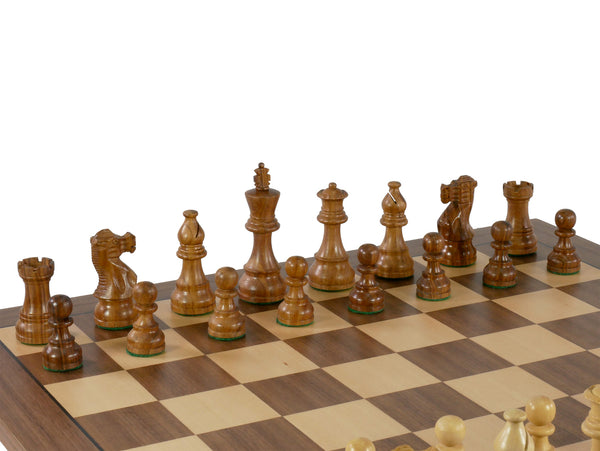 Chess Set - 3.75" American Acacia/Boxwood French Knight on 20" Walnut/Maple Board