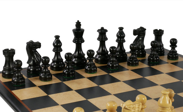 Chess Set - 3.75" American Black/Boxwood French on 17.25'' Black/Birdseye Maple Chess Board