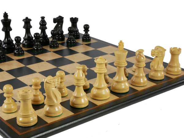 Chess Set - 3.75" American Black/Boxwood French on 17.25'' Black/Birdseye Maple Chess Board
