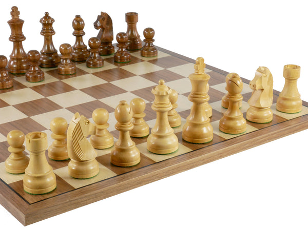 Chess Set - 3.75" Acaciawood/Boxwood pieces on Walnut/Maple Chess Board