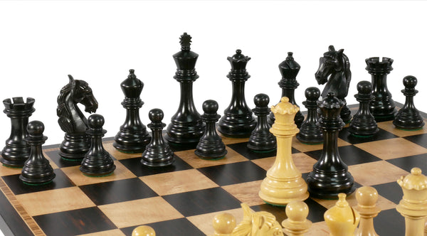 Chess Set - 3.75" Columbian Black/Boxwood on 17.25" Ebony/Birdseye Maple Board