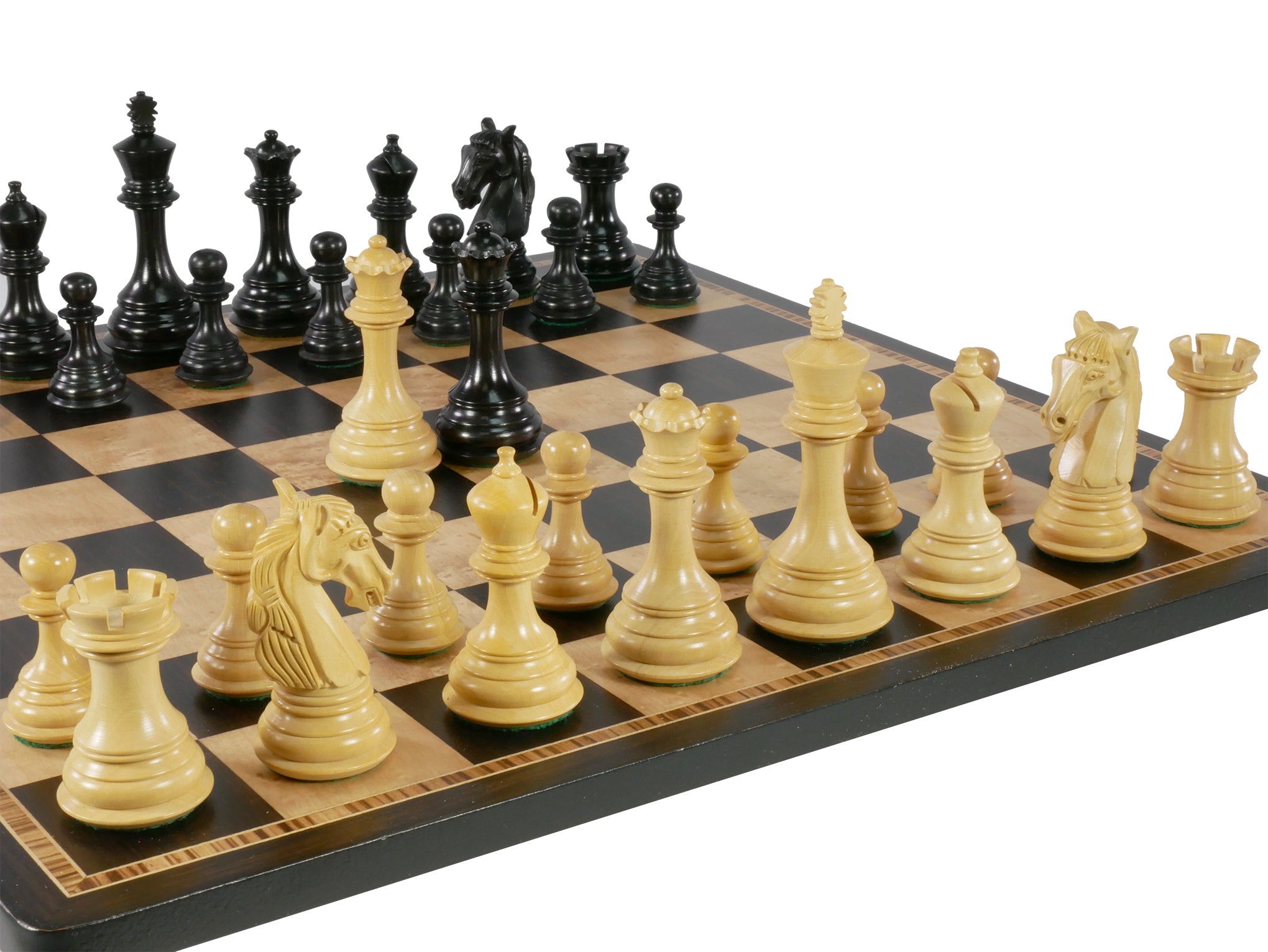 Chess Set - 3.75" Columbian Black/Boxwood on 17.25" Ebony/Birdseye Maple Board