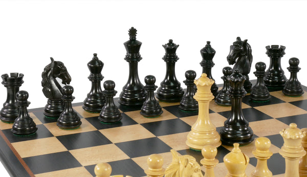 Chess Set - 3.75" Columbian Black/Boxwood on 17.25" Black/Birdseye Maple Board