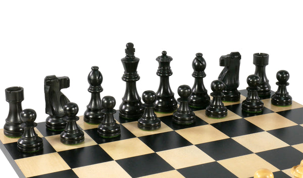 Chess Set - Black French Chessmen on Black/Maple Basic Chess Board