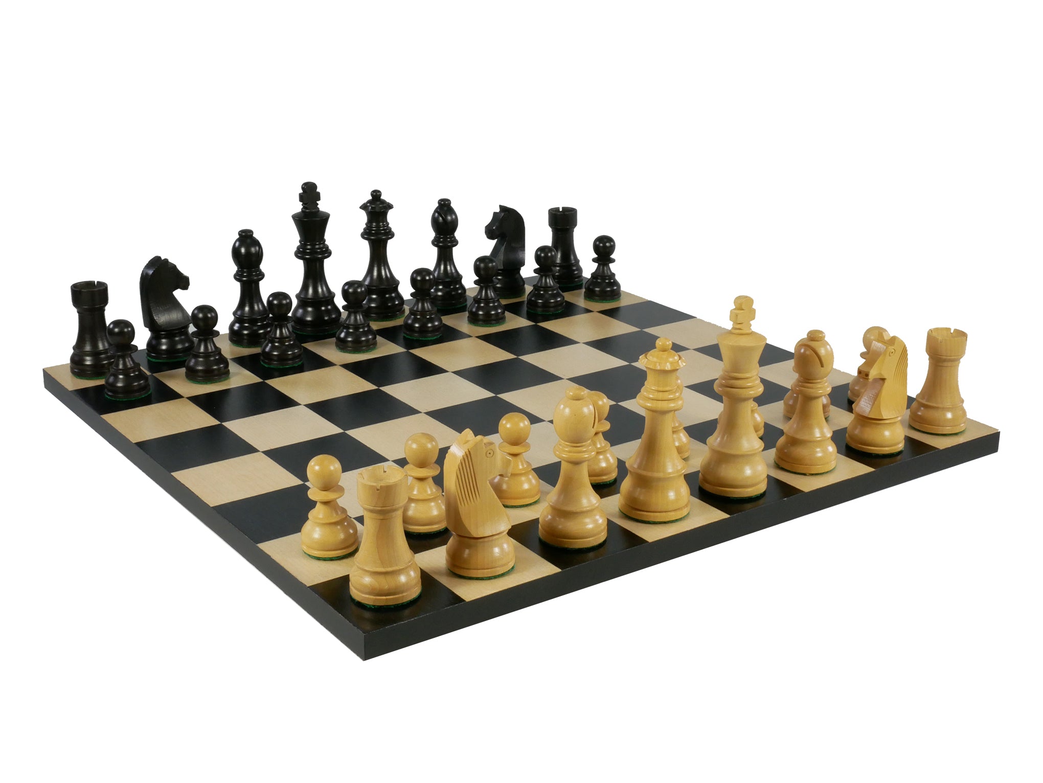 Chess set - Black/Natural Boxwood Pieces on Black & Maple Basic Chess Board