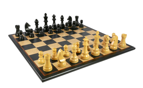 Chess set - 3.75" Black/Natural Boxwood pieces on 17.25'' Black/Birdseye Maple Chess Board