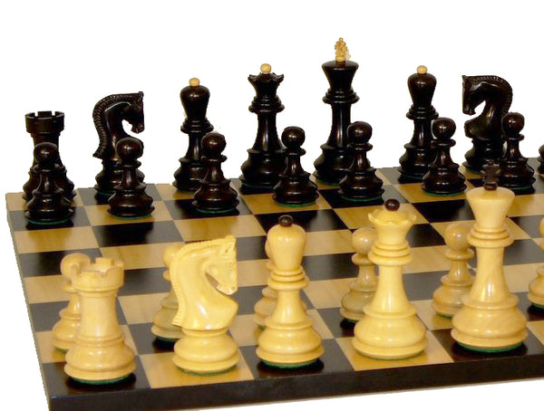 Chess Set - Black Russian Chessmen on Black Maple Basic Chess Board