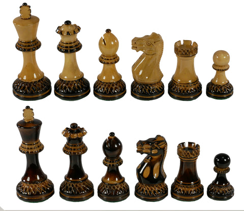 Chess Pieces - 3.75" Burnt Boxwood Parker Double Queen Chessmen