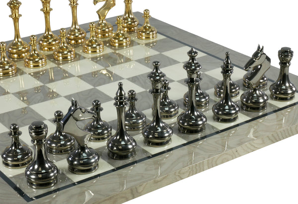 Chess Set - Brass Slim Chessmen on Grey Briar Board