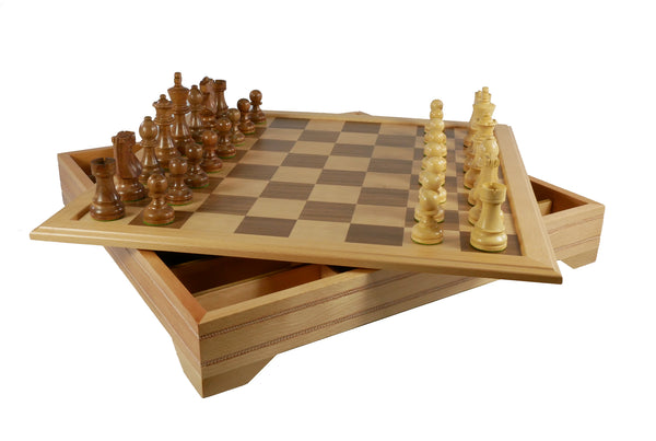 Chess Set - Sheesham & Boxwood Staunton on 18" Beechwood Chest