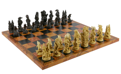 Chess Set - Sea Life Resin Chess Pieces on Faux Leather Old World Map Board