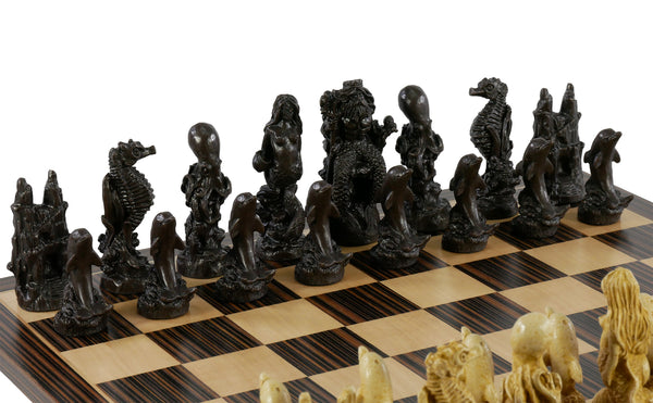 Chess Set - Sea Life Resin Chess Pieces on Ebony/Maple Veneer Chess Board