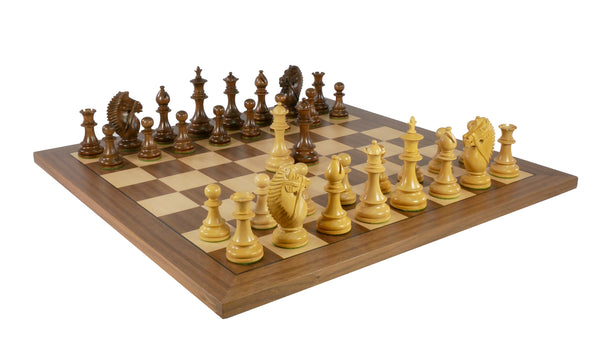 Chess Set - 4" Acacia/Boxwood (DQ) on Walnut/Maple Chess Board