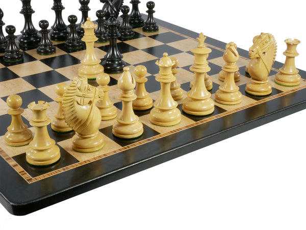 Chess Set - 4" Black/Boxwood (DQ) on Ebony/Birdseye Maple Chess Board