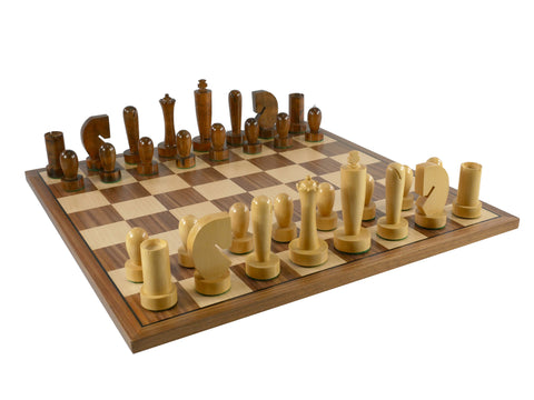 Chess Set - 4" Sheesham Berliner Chess pieces on 17" Walnut Maple Veneer Board