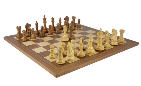 Chess Set - 4" Supreme Sheesham/Boxwood on 20" Walnut/Maple Chess Board