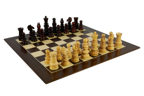 Chess Set - 4.25" Bud Rosewood Calvert Pieces on Walnut/Sycamore Maple Board