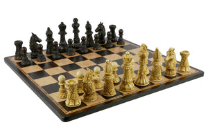 Chess Set - Ornate Staunton Resin Chess Pieces on Beveled Ebony/Maple Chess Board