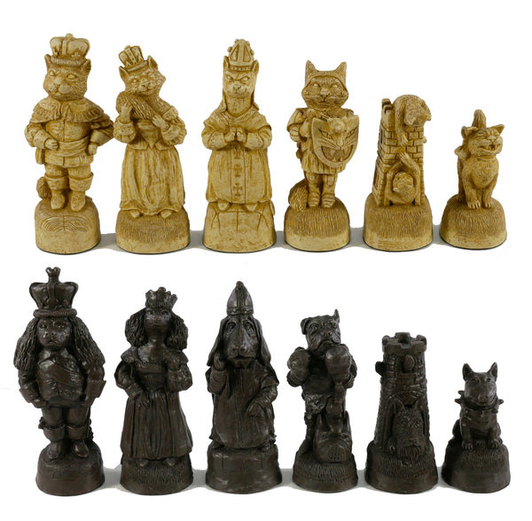 Chess Set  - Cats & Dogs Chess Pieces on Walnut/Sycamore Barcelona Chess Board