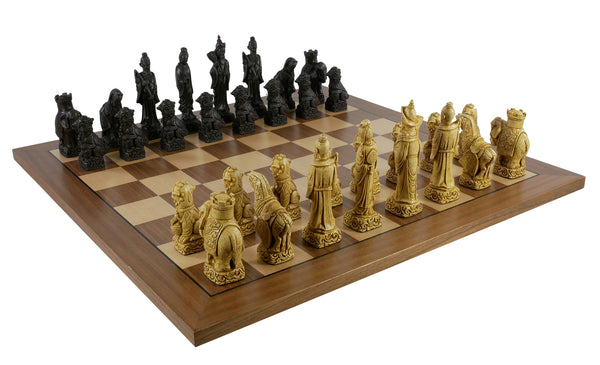 Chess Set - 5" Mandarin Resin Chess Pieces on Walnut/Maple Chess board