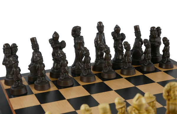 Chess Set - Movie Stars Resin Chess Pieces on Ebony & Birdseye Maple Veneer Board